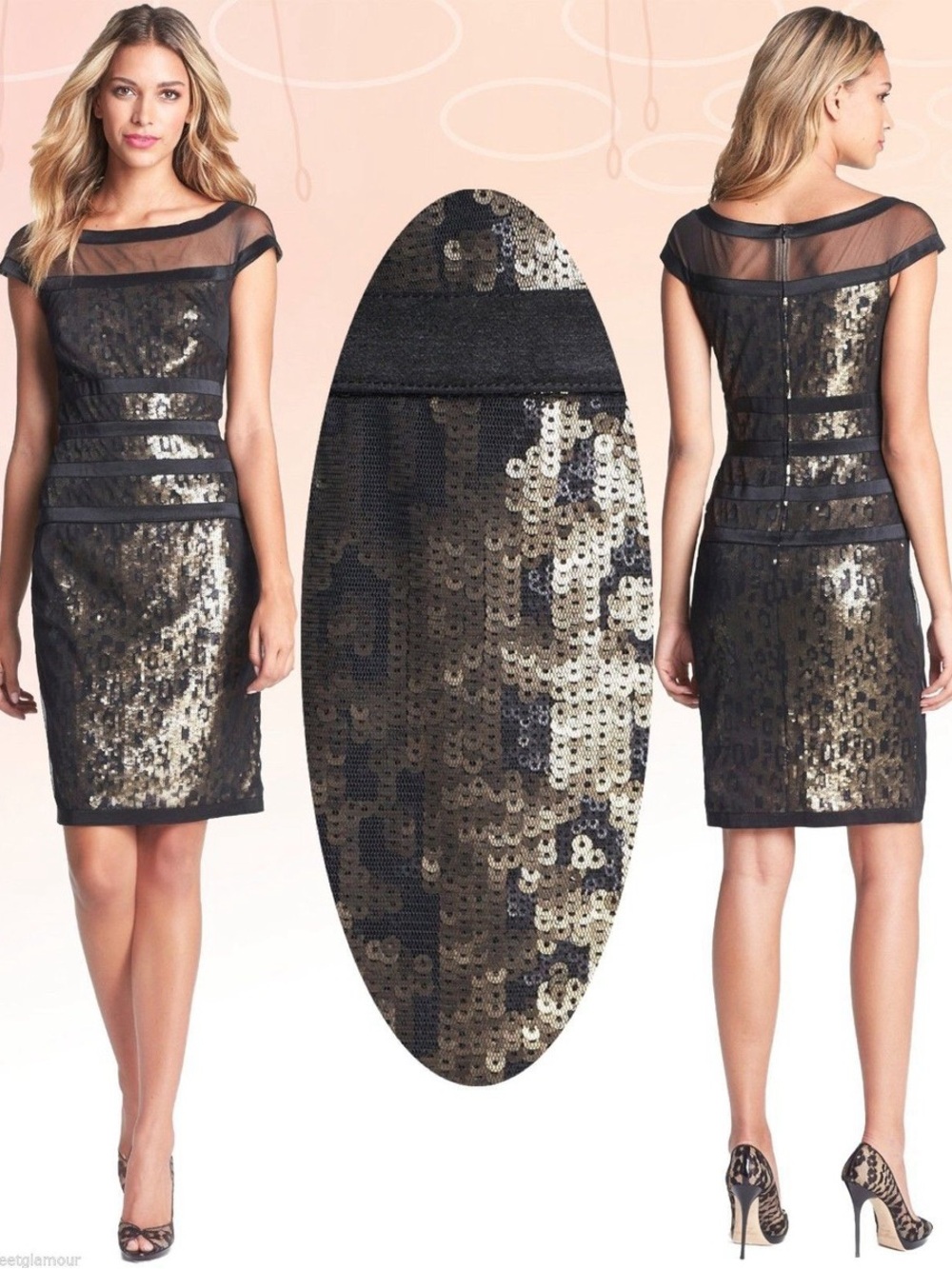 Tadashi Shoji Sequin Illusion cocktail dress Sz 6 - Picture 2 of 13